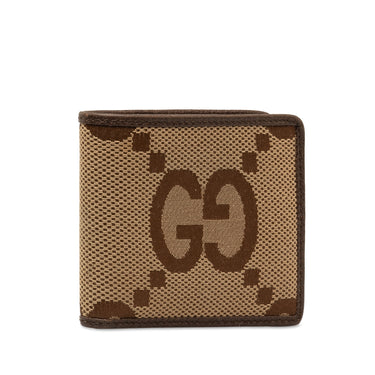 Brown Gucci Jumbo GG Canvas Bifold Small Wallet - Designer Revival