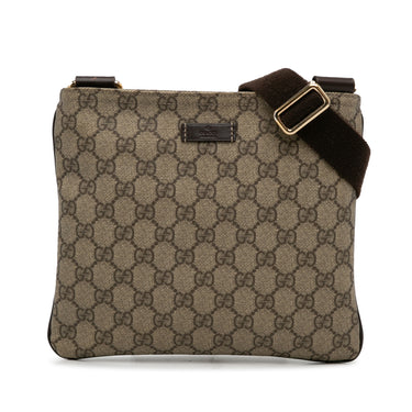 Brown Gucci GG Supreme Flat Crossbody Bag