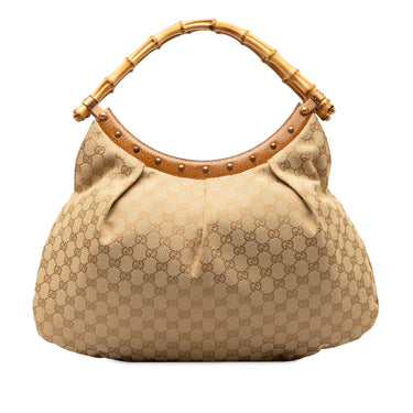 Brown Gucci GG Canvas Bamboo Studded Handbag