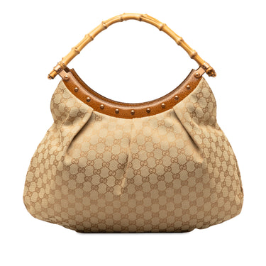 Brown Gucci GG Canvas Bamboo Studded Handbag