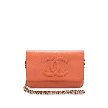 Orange Chanel CC Caviar Wallet On Chain Crossbody Bag - Designer Revival