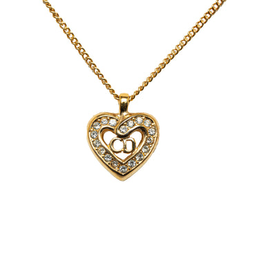 Gold Dior CD Logo Heart Pendant Necklace - Designer Revival