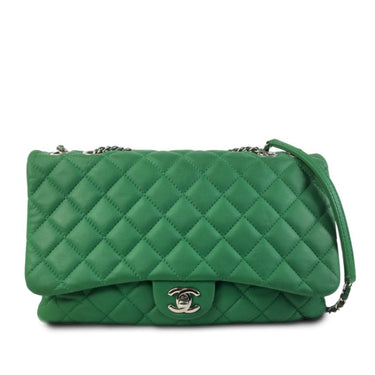Green Chanel Jumbo Classic Lambskin 3 Compartment Flap Shoulder Bag - Designer Revival