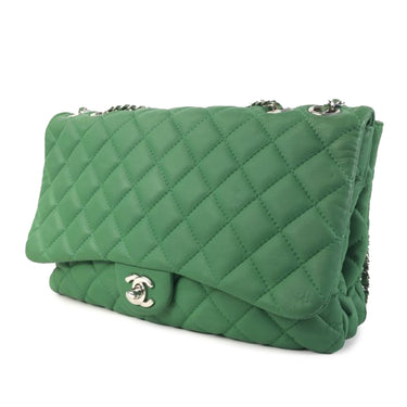 Green Chanel Jumbo Classic Lambskin 3 Compartment Flap Shoulder Bag