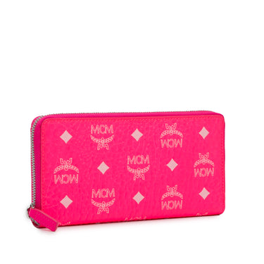 Pink MCM Visetos Zip Around Long Wallet