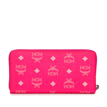 Pink MCM Visetos Zip Around Long Wallet