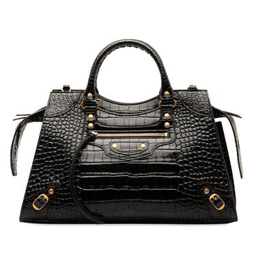 Black Balenciaga Medium Crocodile Embossed Leather Neo Classic Bag Satchel