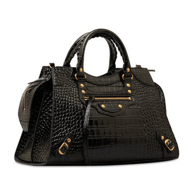 Black Balenciaga Medium Crocodile Embossed Leather Neo Classic Bag Satchel