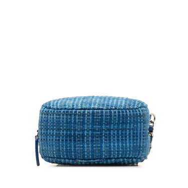 Blue Chanel Quilted Tweed Round Clutch With Chain Crossbody Bag