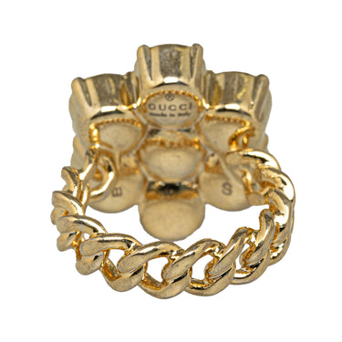 Gold Gucci Faux Pearl Double G Cocktail Ring - Designer Revival