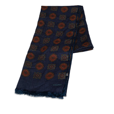Blue Chanel Printed Cashmere Silk Scarf Scarves - Designer Revival