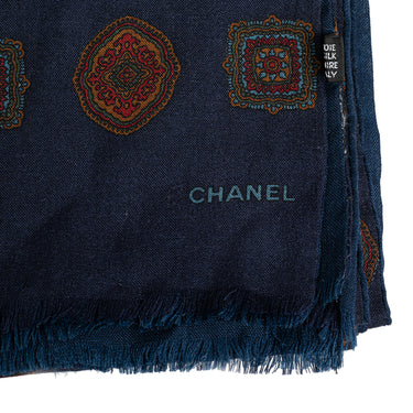 Blue Chanel Printed Cashmere Silk Scarf Scarves
