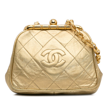 Gold Chanel CC Lambskin Kiss Lock Frame Bag