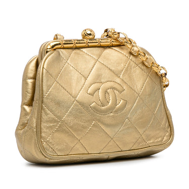 Gold Chanel CC Lambskin Kiss Lock Frame Bag