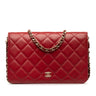 Red Chanel CC Lambskin Pearl Wallet On Chain Crossbody Bag - Designer Revival