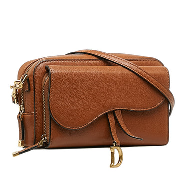 Brown Dior Double Saddle Pouch Crossbody Bag - Designer Revival
