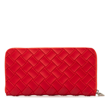Red Bottega Veneta Intrecciato Rubber Zip Around Long Wallet - Designer Revival