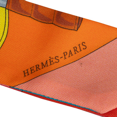 Orange Hermes Eperon D'Or Silk Twilly Scarves - Designer Revival