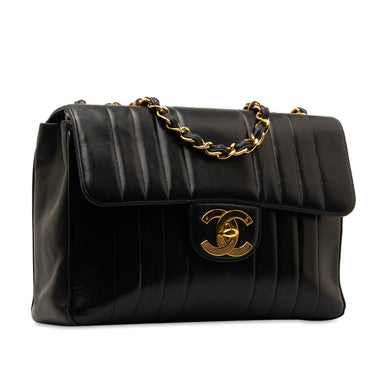 Black Chanel Jumbo Vertical Quilt Lambskin Single Flap Shoulder Bag - Designer Revival