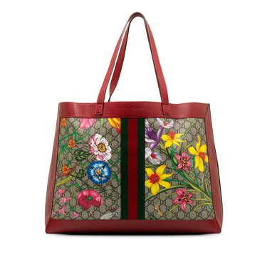 Brown Gucci Medium GG Supreme Flora Ophidia Tote Bag