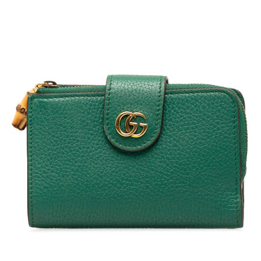 Green Gucci Medium Leather Double G Bamboo Wallet