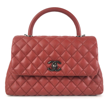 Red Chanel Medium Caviar Coco Top Handle Bag Satchel - Designer Revival