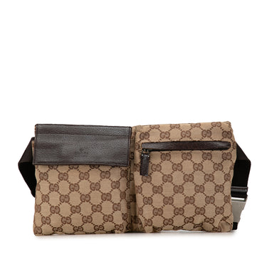 Brown Gucci GG Canvas Double Pocket Belt Bag