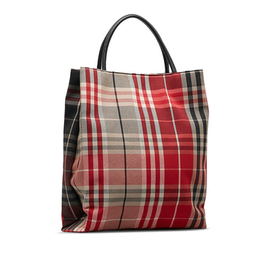 Red Burberry House Check Tote Bag - Designer Revival