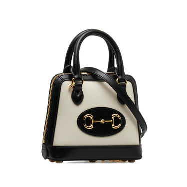 White Gucci Mini Bicolor Horsebit 1955 Top Handle Bag Satchel - Designer Revival