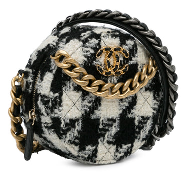 Black Chanel Round Tweed 19 Clutch with Chain and Lambskin Coin Purse Crossbody Bag - Designer Revival