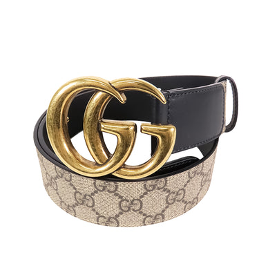 Brown Gucci GG Supreme and Marmont Leather Belt IT 34 - Designer Revival