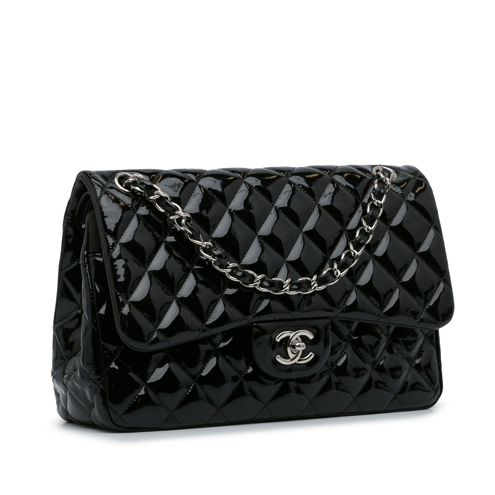 Chanel Black Patent Leather Jumbo Classic Double Flap Bag Chanel