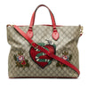Brown Gucci GG Supreme Embroidered Kingsnake Heart Shopper Bag Satchel
