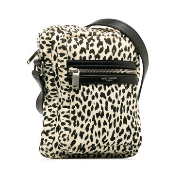 White Saint Laurent Leopard Print Sid Messenger Bag - Designer Revival