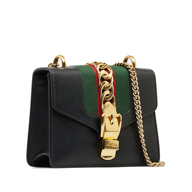 Black Gucci Mini Sylvie Leather Chain Crossbody Bag - Designer Revival