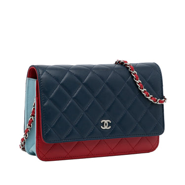 Blue Chanel Tricolor CC Wallet on Chain Crossbody Bag