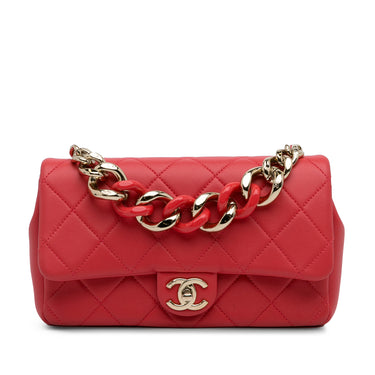 Red Chanel Quilted Lambskin Bicolor Resin Chain Flap Satchel - Designer Revival