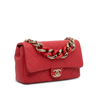 Red Chanel Quilted Lambskin Bicolor Resin Chain Flap Satchel - Designer Revival