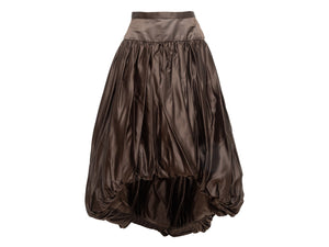 Brown Abby Fredelle Silk Ruched Bubble Hem Midi Skirt