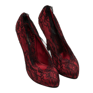 Red & Black Dolce & Gabbana Satin & Lace Pumps Size 38 - Designer Revival