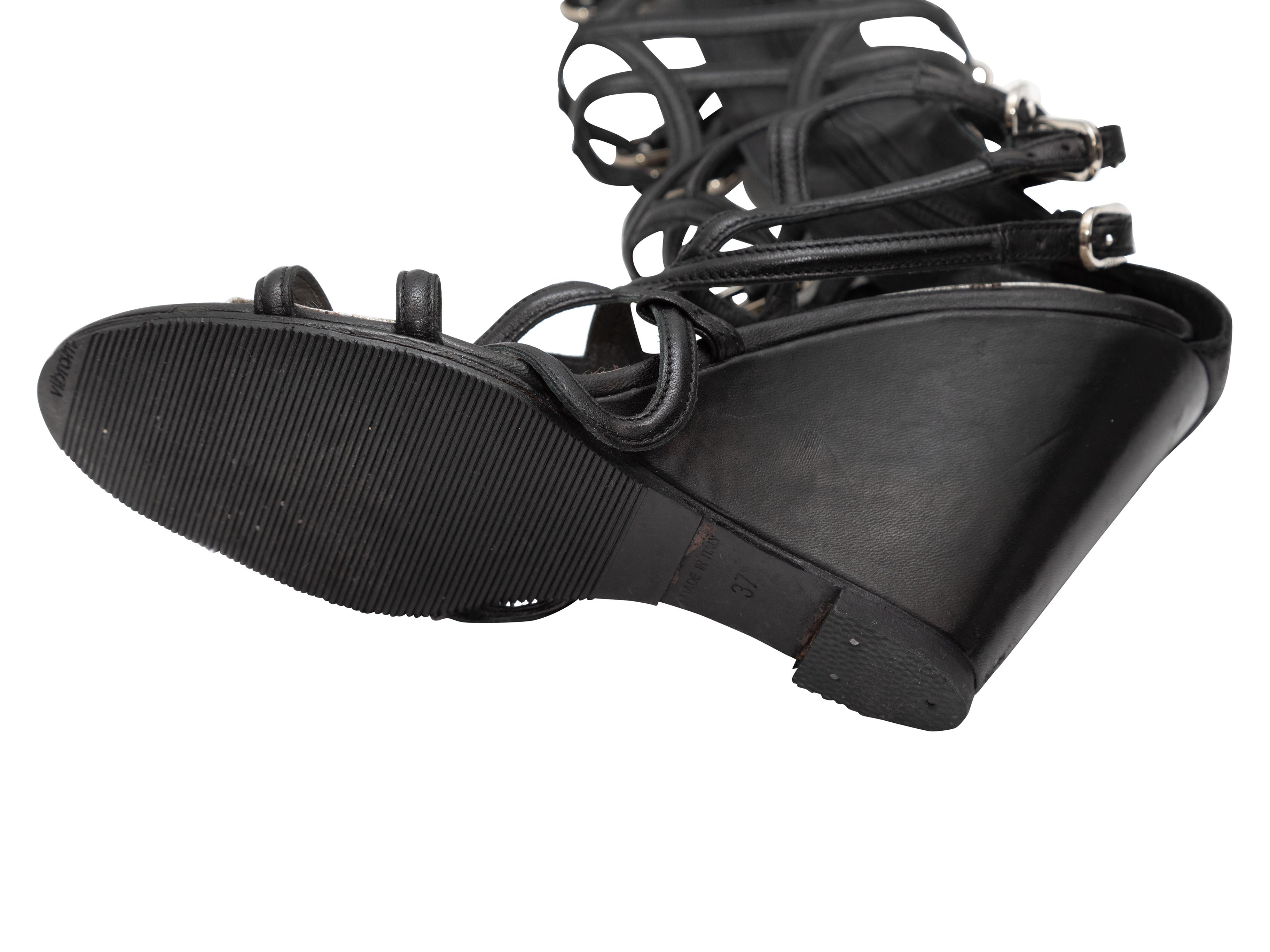 Black Chanel Knee-High Gladiator Wedge Sandals Size 37 - Atelier-lumieresShops Revival