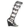 Black Chanel Knee-High Gladiator Wedge Sandals Size 37 - Designer Revival