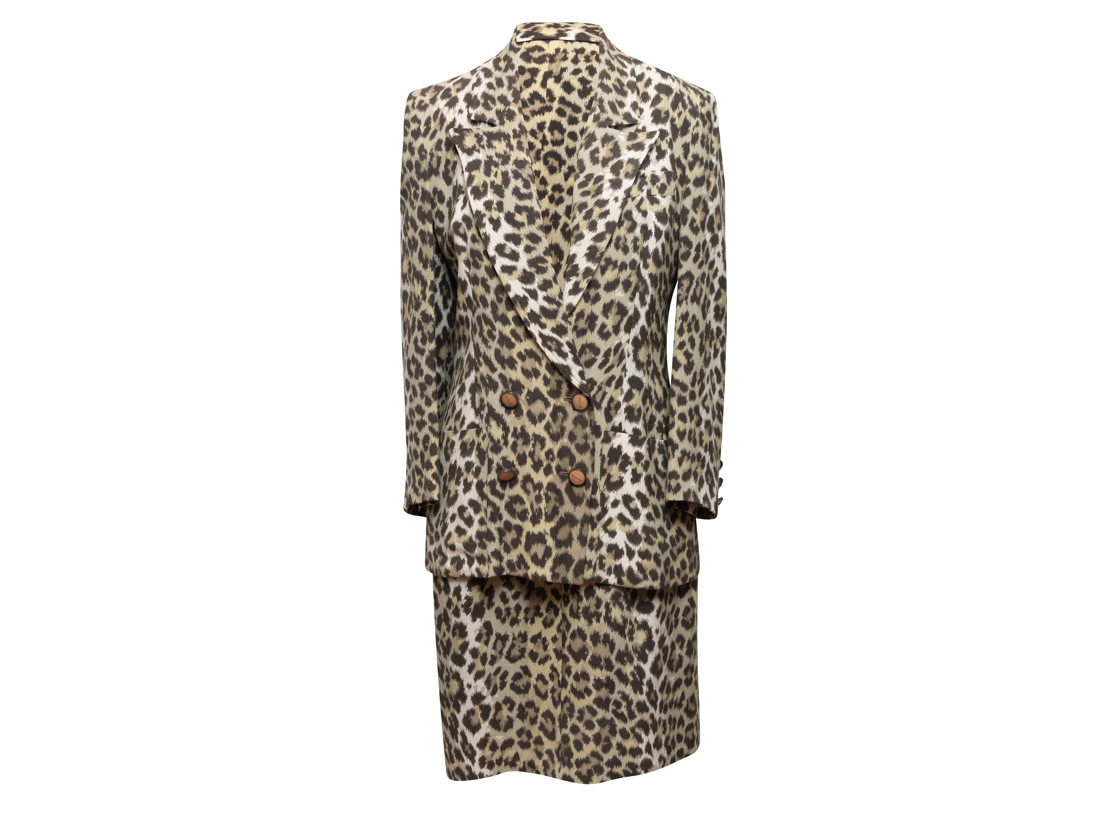 Vintage Tan & Black Jean Louis Scherrer Leopard Print Skirt Suit Size EU 40 - Designer Revival