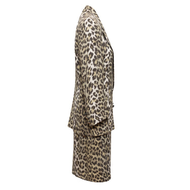 Vintage Tan & Black Jean Louis Scherrer Leopard Print Skirt Suit Size EU 40