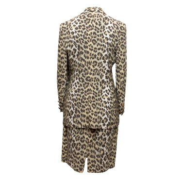 Vintage Tan & Black Jean Louis Scherrer Leopard Print Skirt Suit Size EU 40