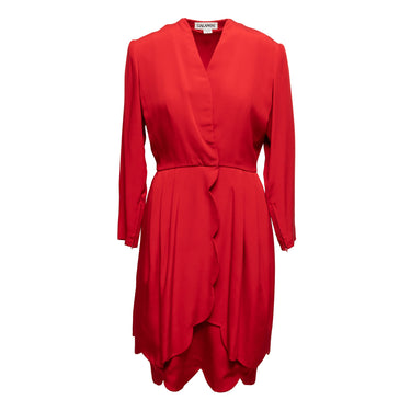 Vintage Red James Galanos Silk Scalloped Hem Dress Size L - Designer Revival