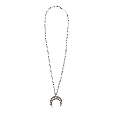 Silver Bavna Pave & Mother of Pearl Crescent Necklace - Designer Revival