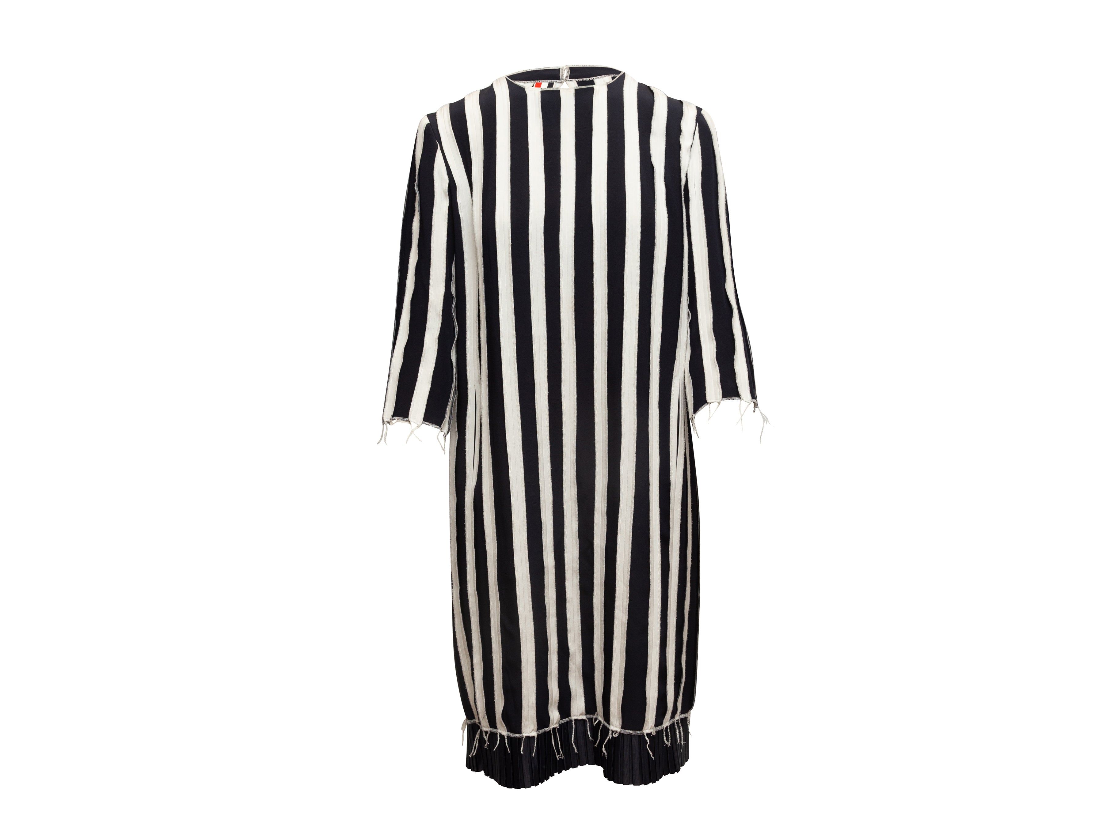 Navy & White Thom Browne Silk Striped Dress