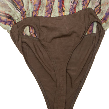 Vintage Beige & Multicolor Jean Paul Gaultier Classique Silk Bodysuit - Designer Revival
