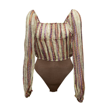 Vintage Beige & Multicolor Jean Paul Gaultier Classique Silk Bodysuit